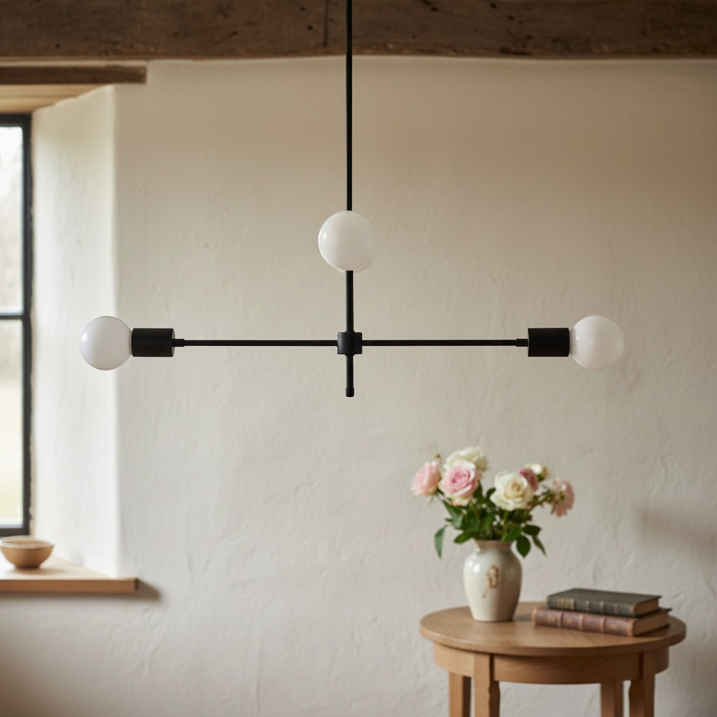 Mobilux Line Black and Brass Chandelier - Contemporary Globe Ceiling Hanging Light
