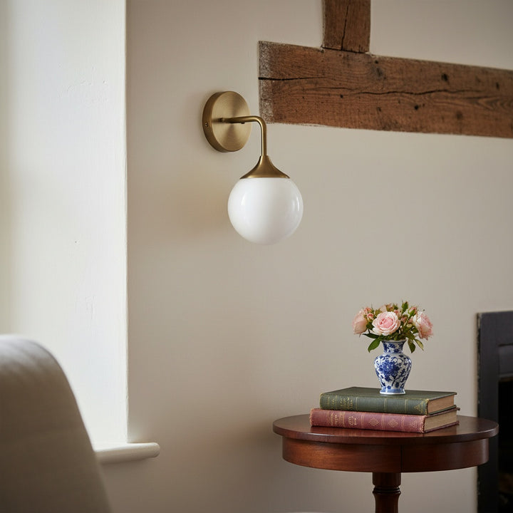 Glorica Glass Wall Sconce - Frosted Globe Light with Brass Fixture