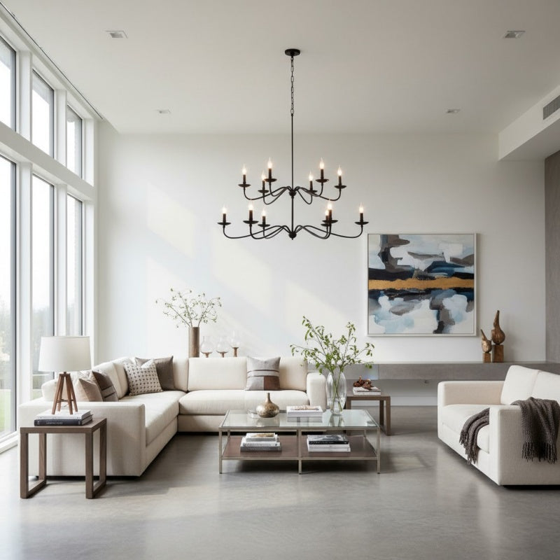 Reticula Modern Round Chandelier – Iron Frame with Open Circular Design for Dining or Entry
