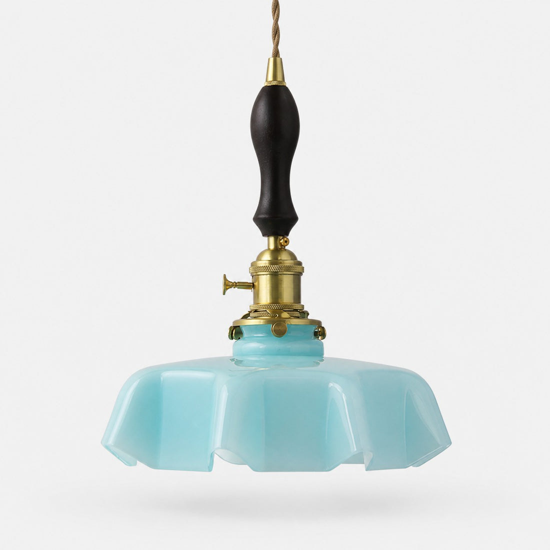 Vintage scalloped opaline glass pendant light view 5