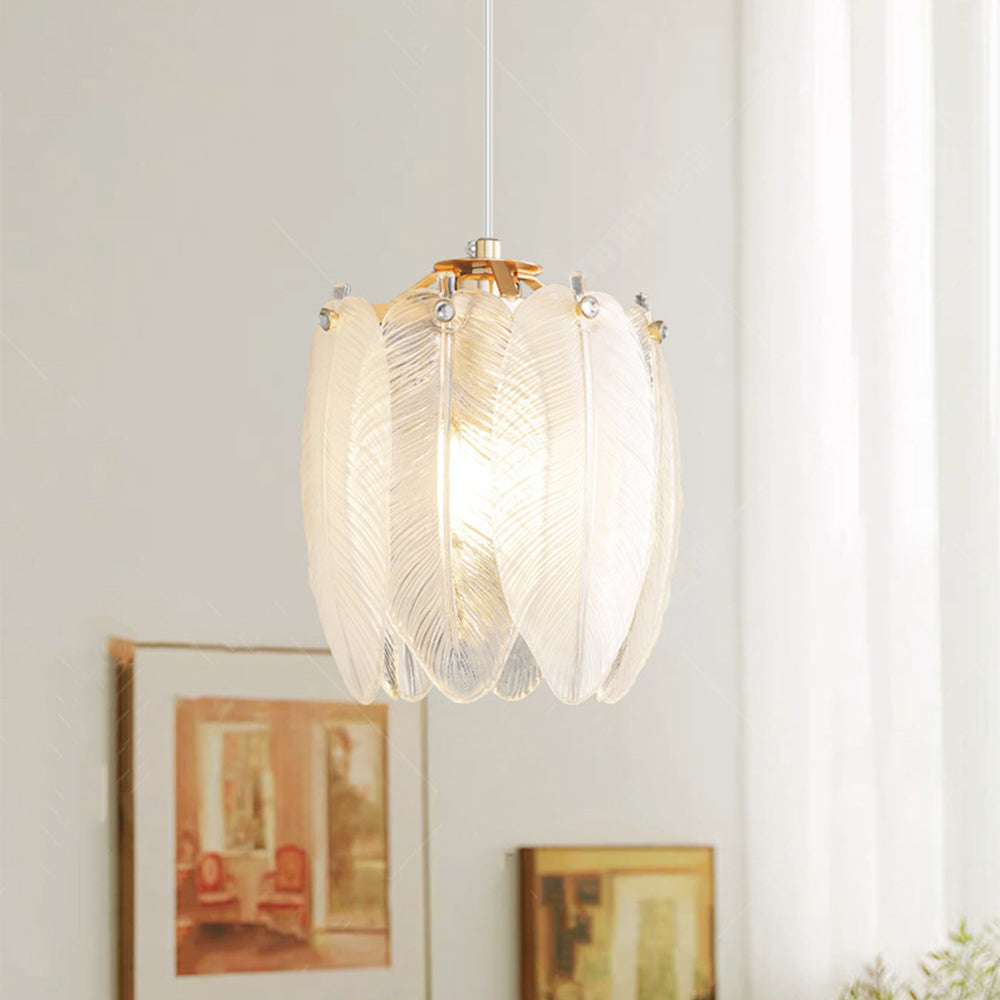 French Feather Pendant Light - Elegant Glass Shade Lighting