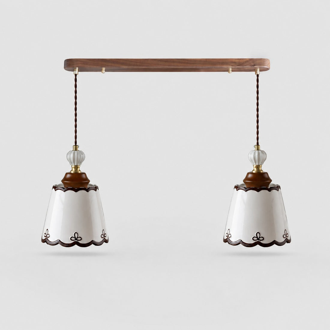 two-light ceramic pendant with a 60 cm wood ceiling plate