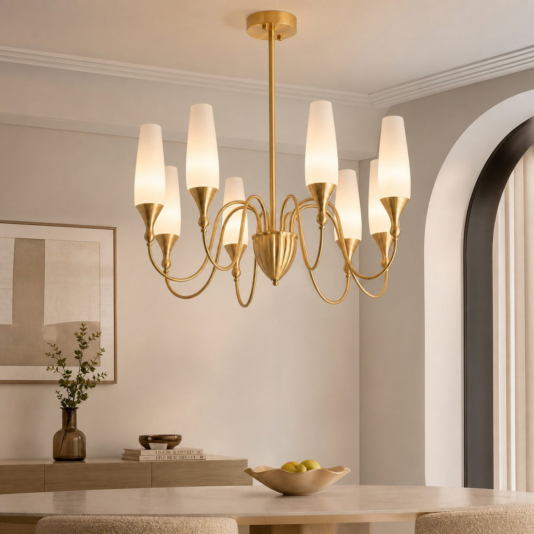 French Copper and Glass Chandelier for Dining Room