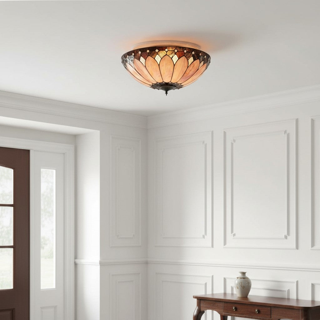 TF Brooklyn Tiffany Glass Flush Mount Ceiling Light - Art Deco Design for Hallway or Living Room