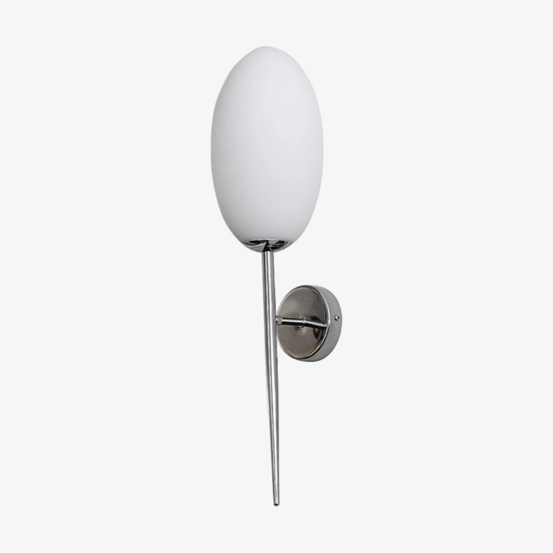 Milk glass wall sconce with slim chrome rod