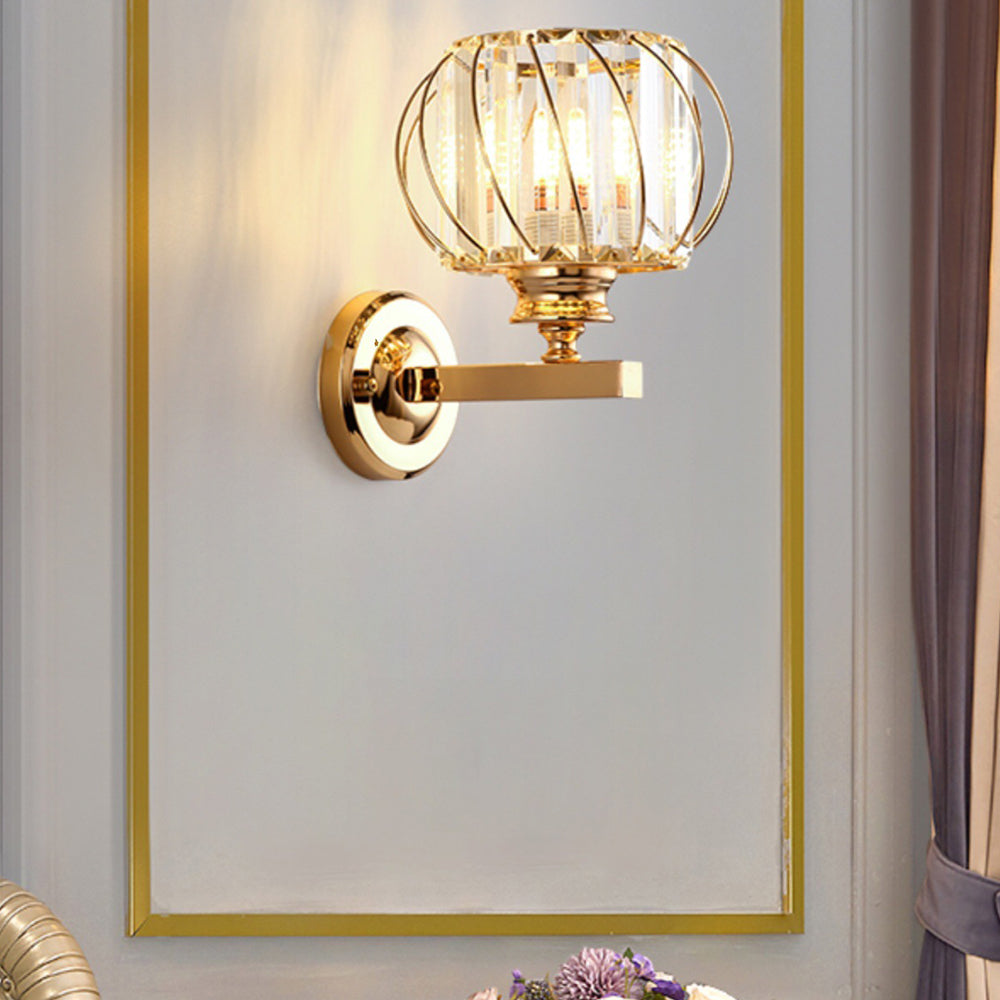 Contemporary Crystal Wall Light - Round Light for Bedroom