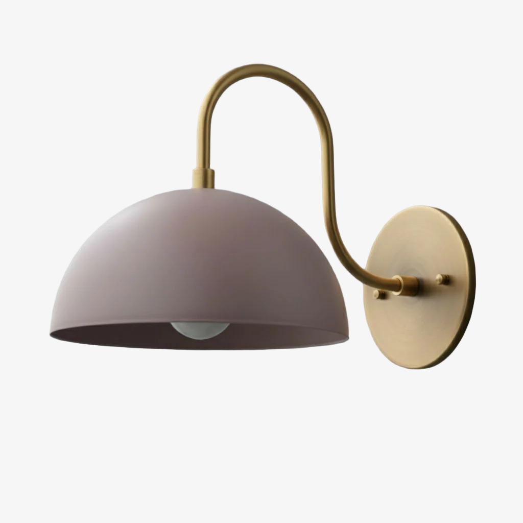 Curva Metal Industrial Wall Sconce - Curved Brass Arm - Hammered Dome Light Fixture