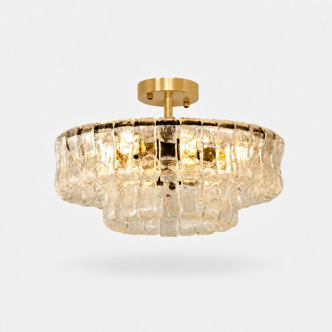 French Vintage Ripple Glass Chandelier