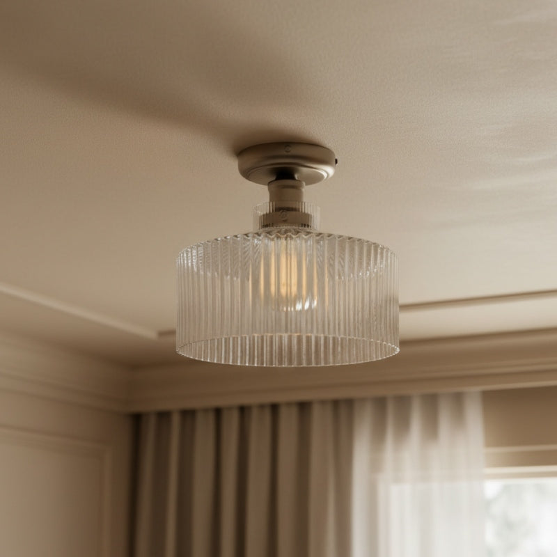 Ribora Vintage - Inspired Ribbed Glass Ceiling Lamp - Industrial Style Flush Mount for Modern Interiors U05