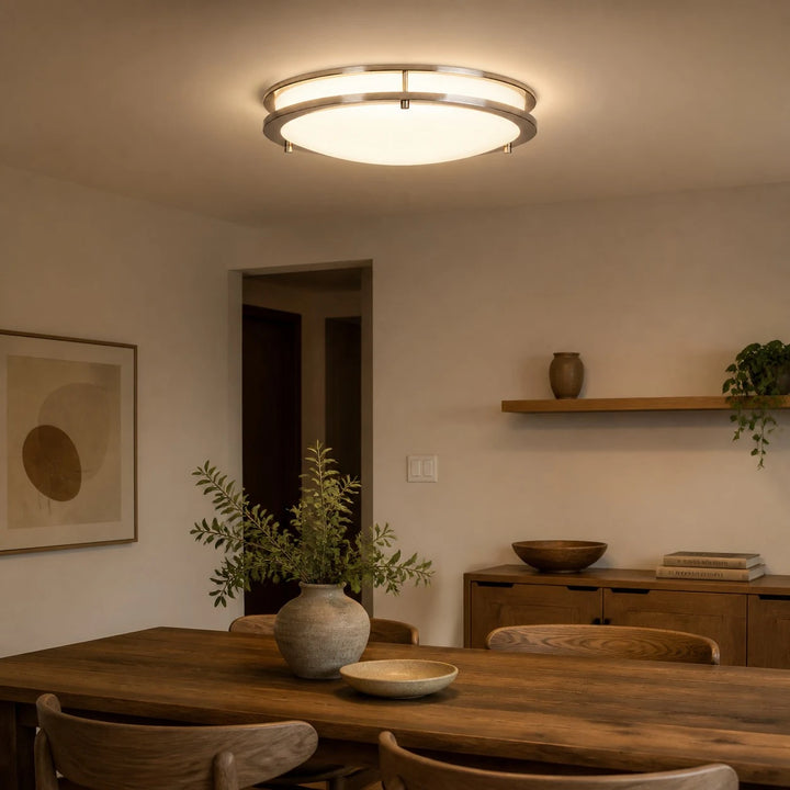 Ceiling-mounted LED light showing room scale and soft illumination