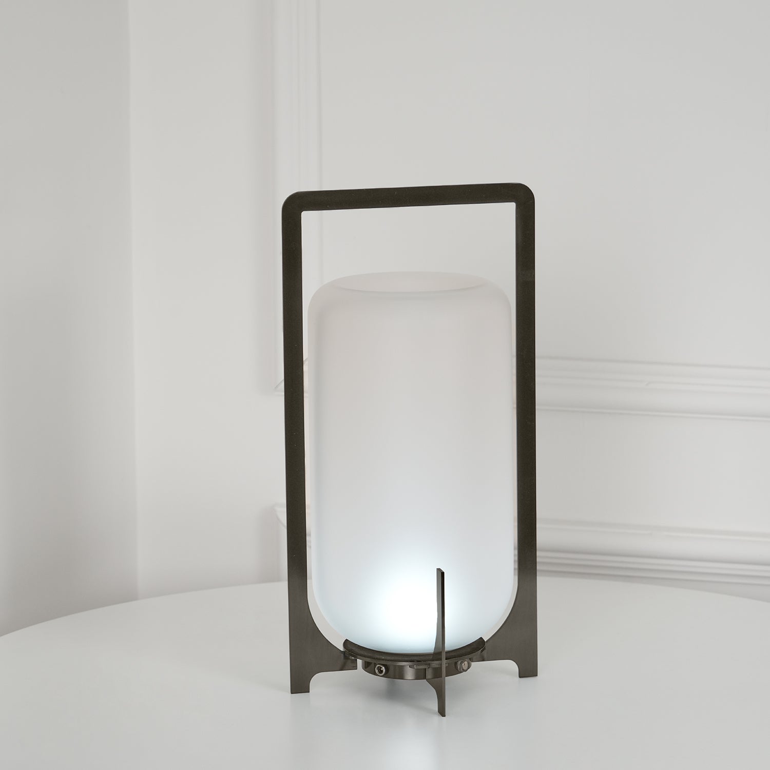 Lantern Table Lamp - Steel Modern Light for Bedroom & Living Room