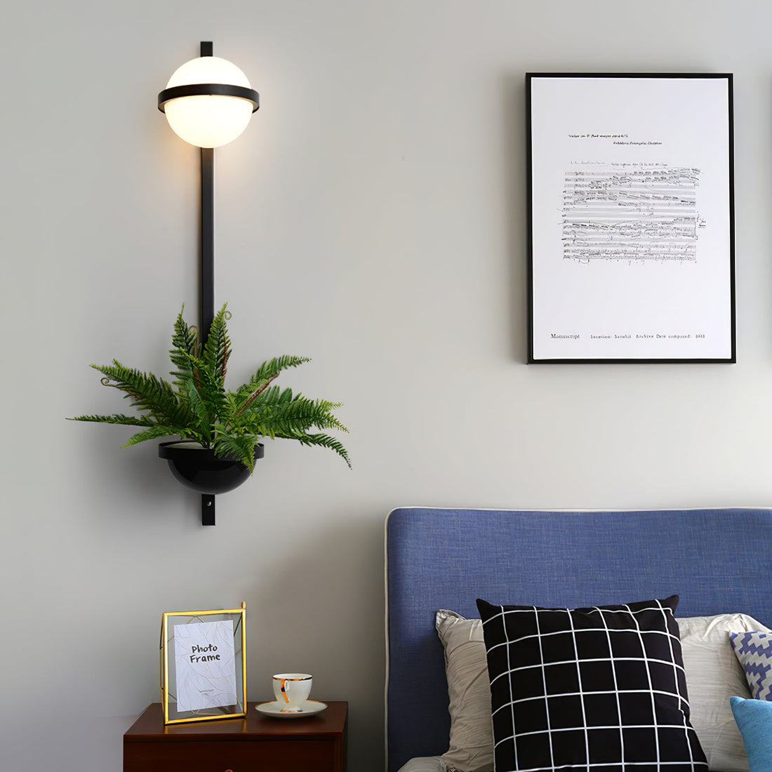 Modern Metal Wall Light - Black Frame Glowing Sphere Lamp for Garden