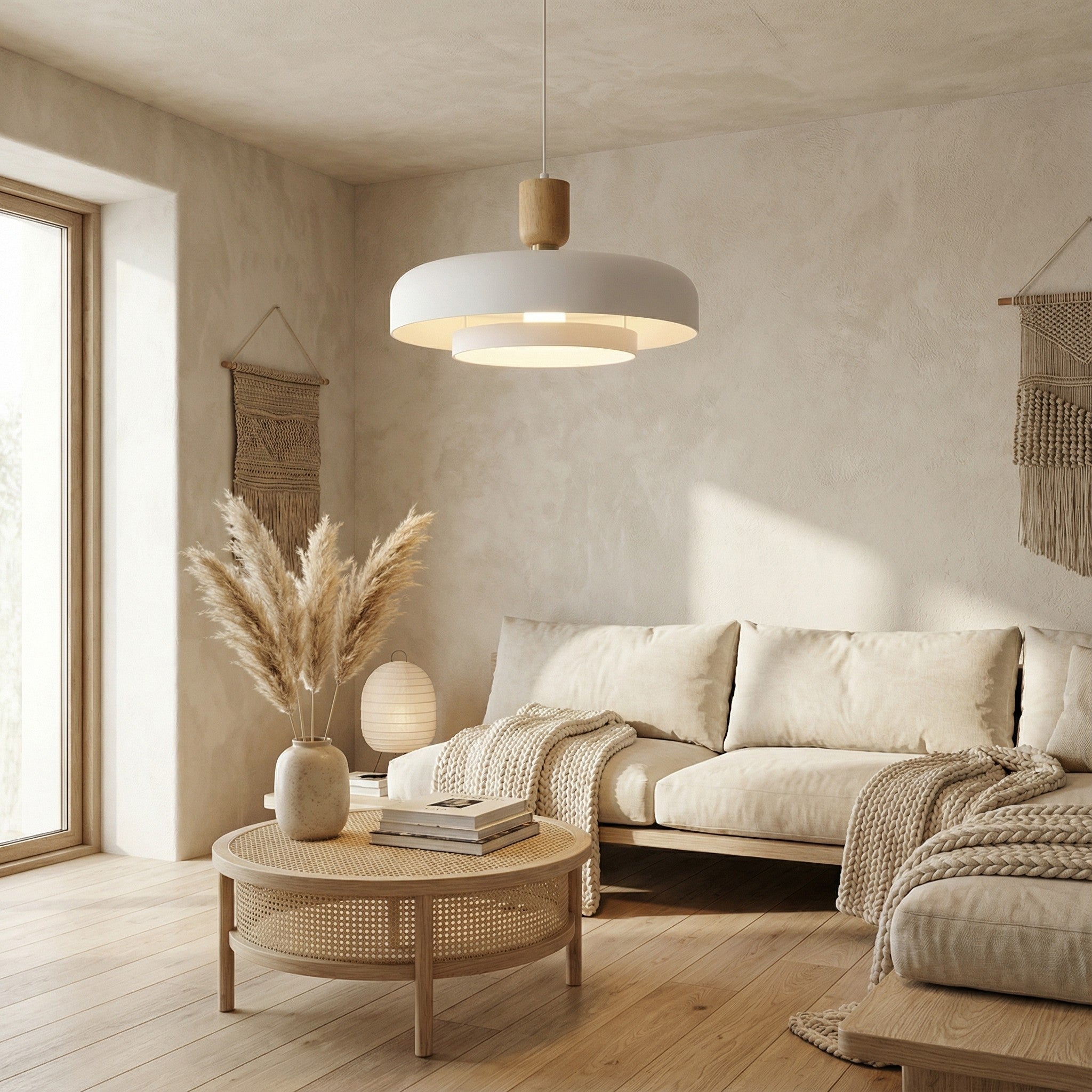 Orbulis Natural Wood Grain Circular Pendant – Modern Minimalist Light for Islands and Foyers