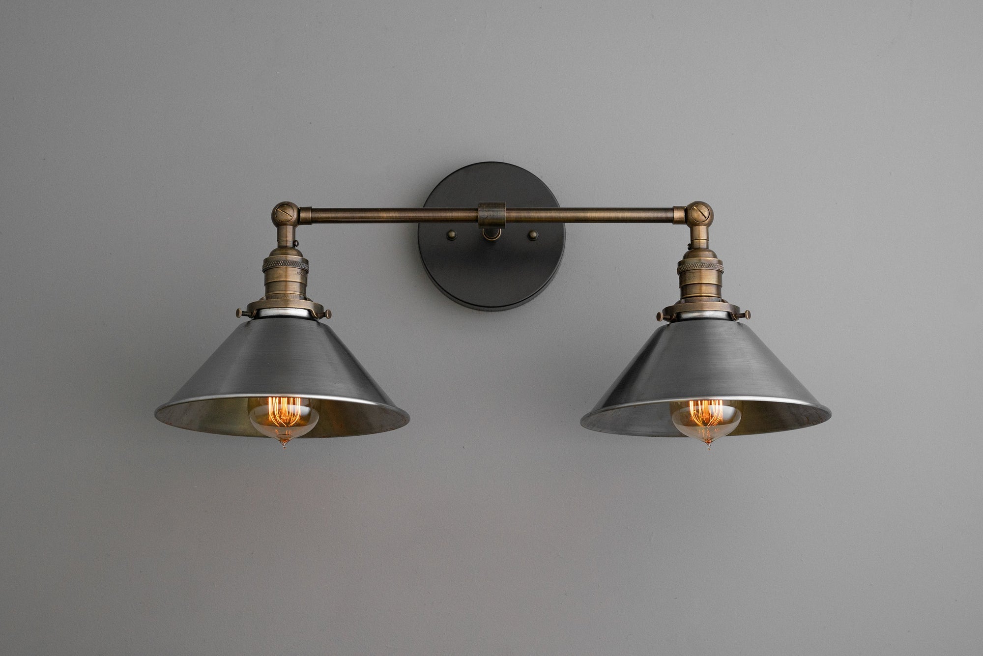 Conique Metal Industrial Wall Sconce with Dual Cone Shades - Vintage Metal Finish