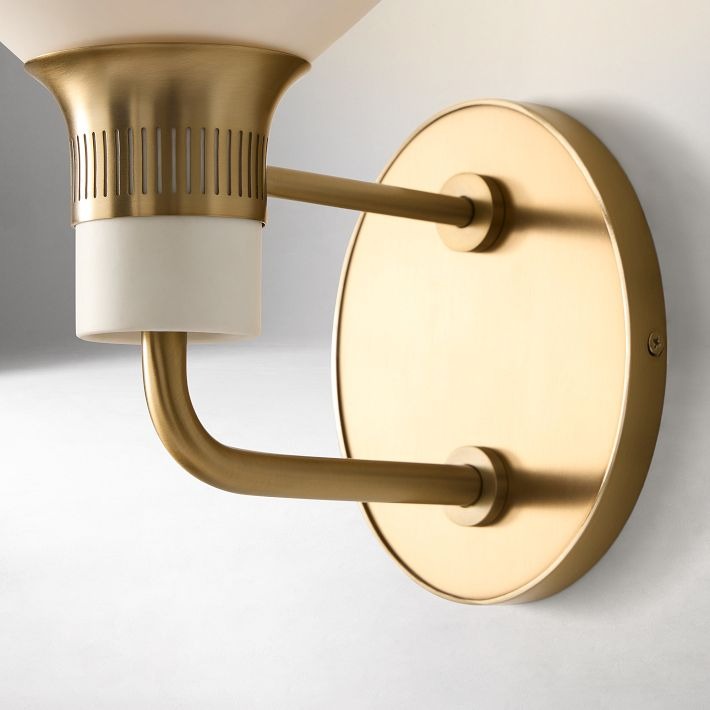 Calvor Champagne Bronze Sconce – Porcelain Ivory Shade Hardwired Wall Light