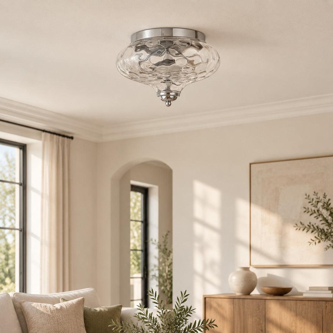 Modern Farmhouse 2-Light Hammered Water Glass Flush Mount Ceiling Light