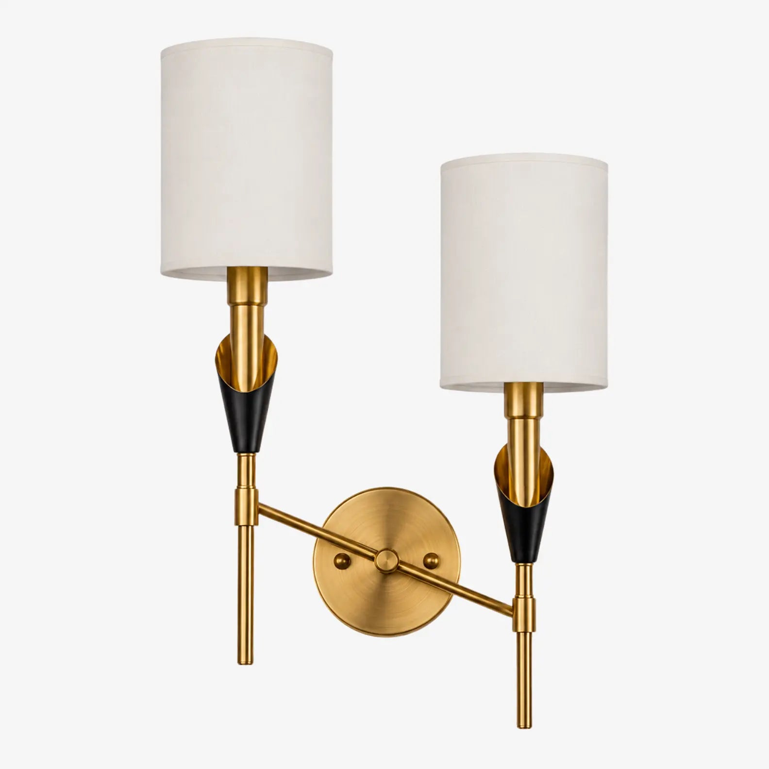 Antique brass parallel double-head wall lamp with fabric shades