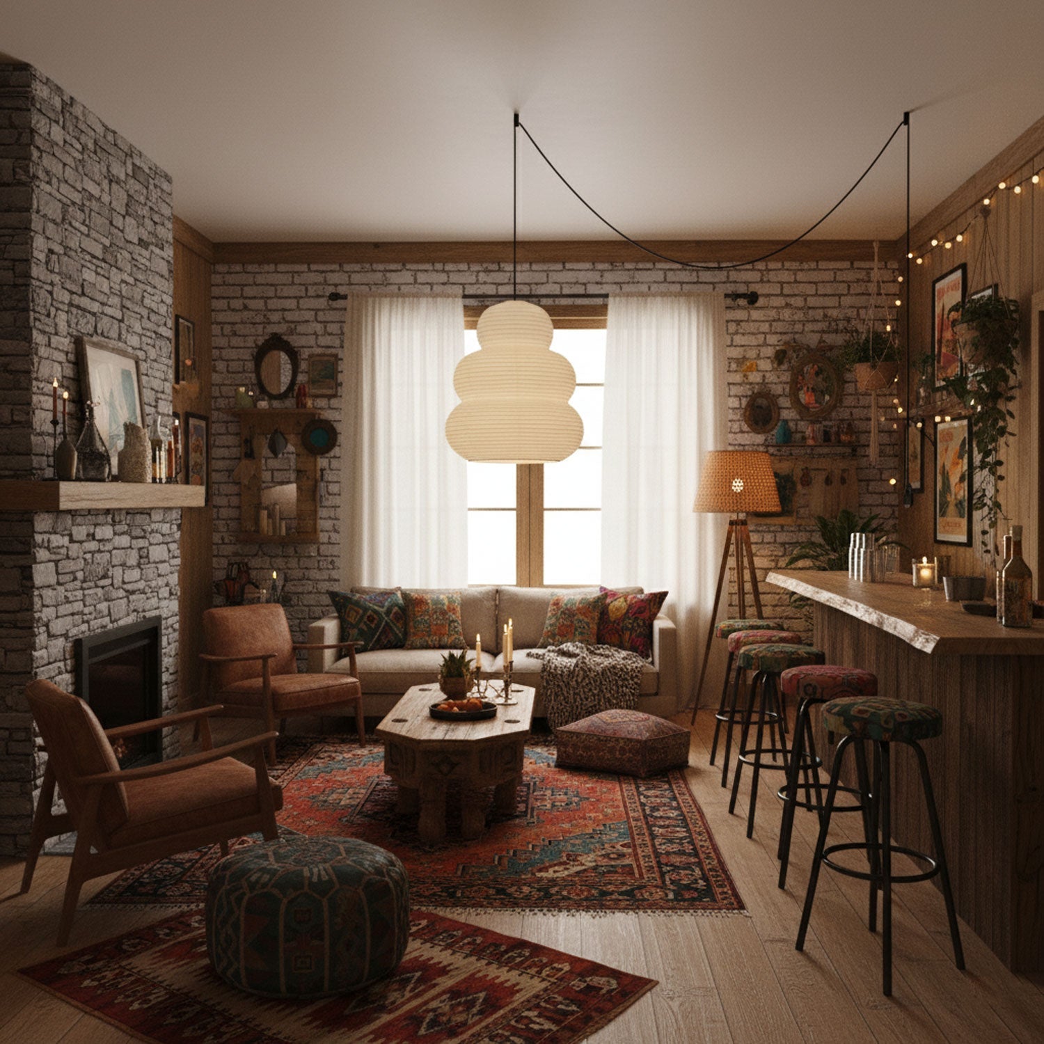 Beige Mulberry Paper Swag Pendant Light