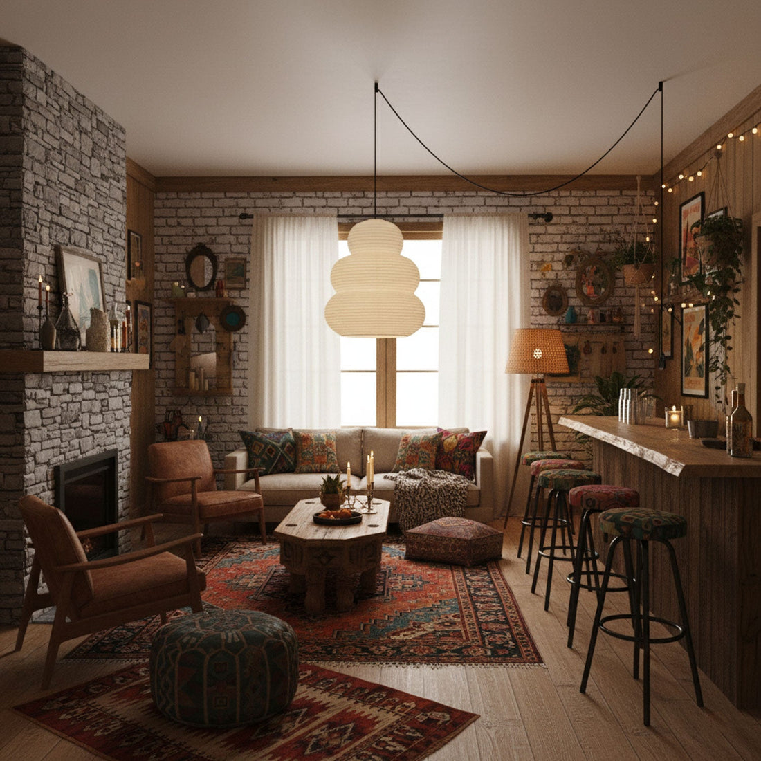 Beige Mulberry Paper Swag Pendant Light