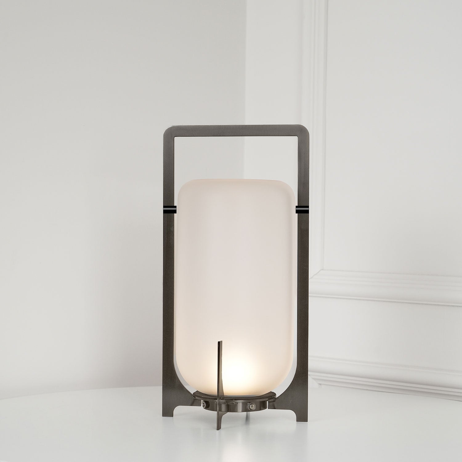 Lantern Table Lamp - Steel Modern Light for Bedroom & Living Room