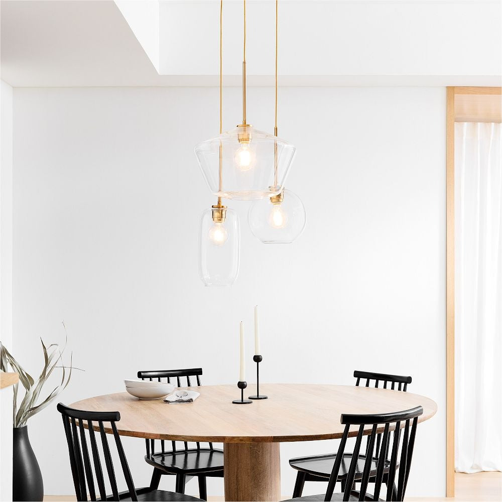 Merin Mixed Sculpture Glass and Metal Triple Chandelier