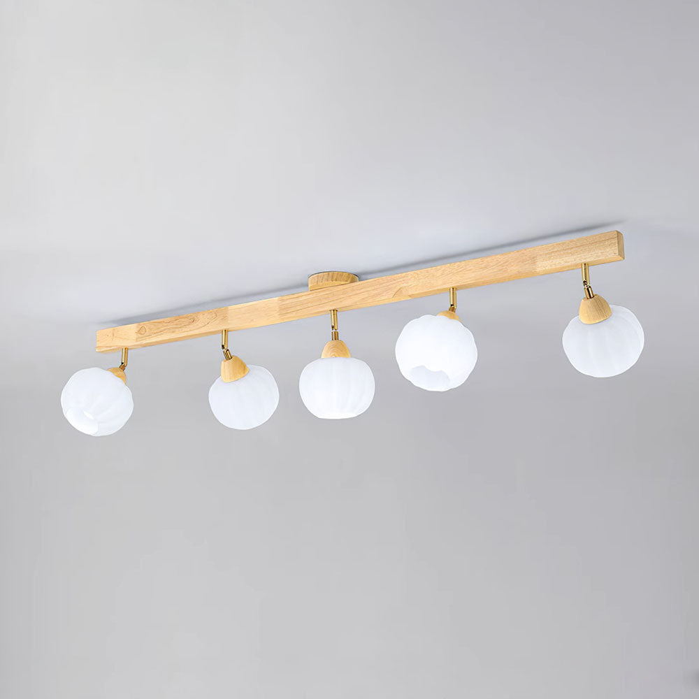 Cream Wood Track Light - Modern Ball Ceiling Light for Living Room