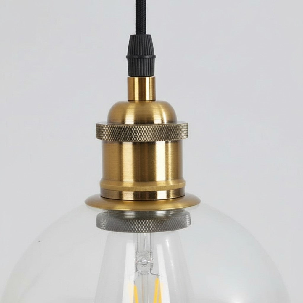 Glavena Vintage Glass Globe Pendant Light - Metal Details Hanging Light for Dining Rooms