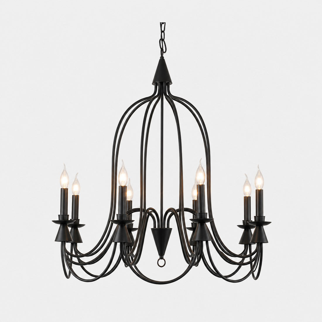 Black eight-light vintage iron candle chandelier