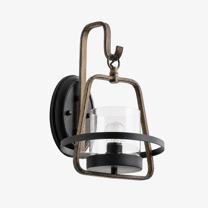 Wandlampe aus rostigem Metall und klarem Glas