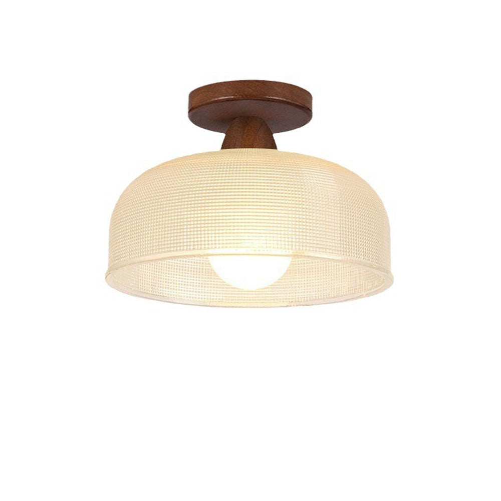 Solid Wood Glass Ceiling Lamp - Modern Semicircle Fixture for Hallway