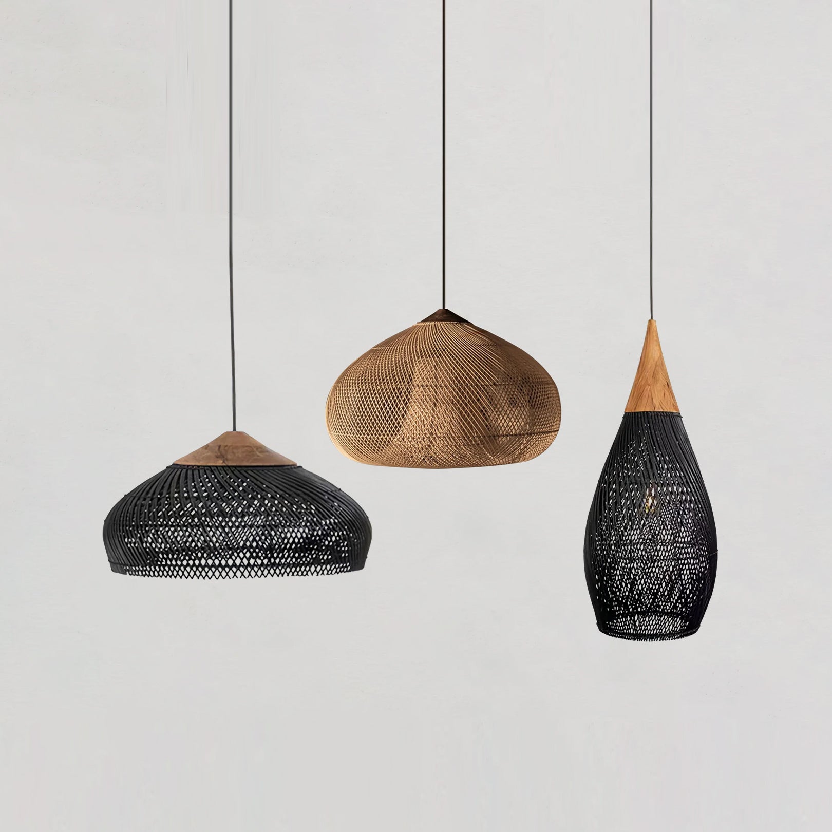 Woven Rattan Wood Plug-In Pendant Light