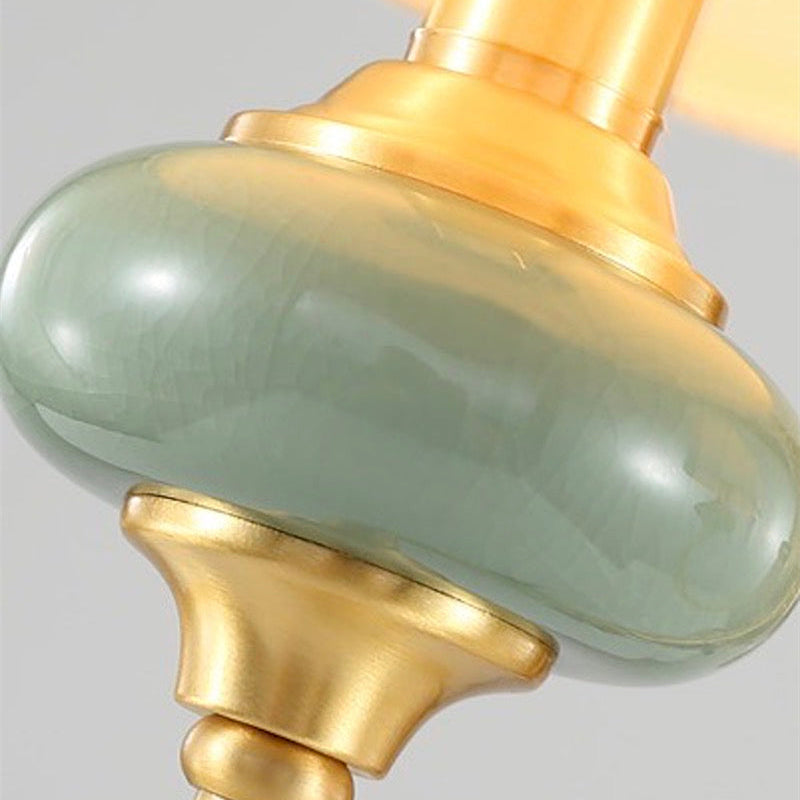 Rowanea Ceramic Wall Sconce with Fabric Shade and Metal Finish - Farmhouse Modern Hallway Light