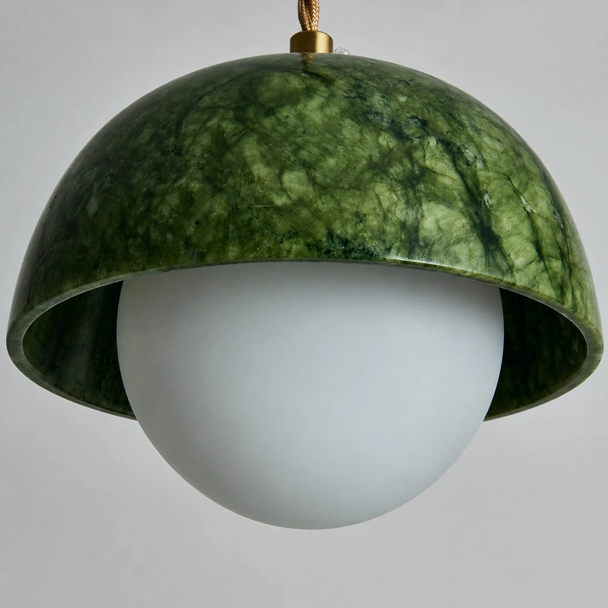Close view of the natural green jade dome shade