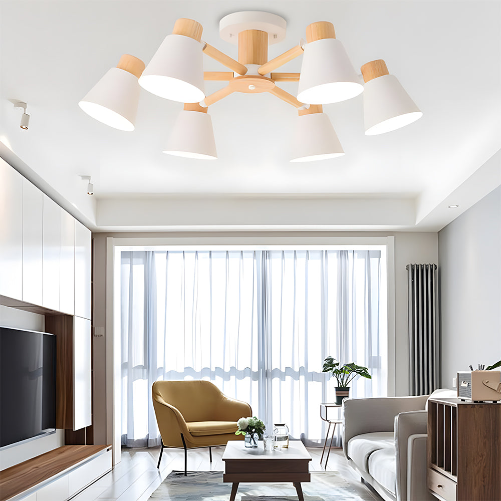 Wooden Ceiling Light - Flush Mount Living Room Lamp Natural