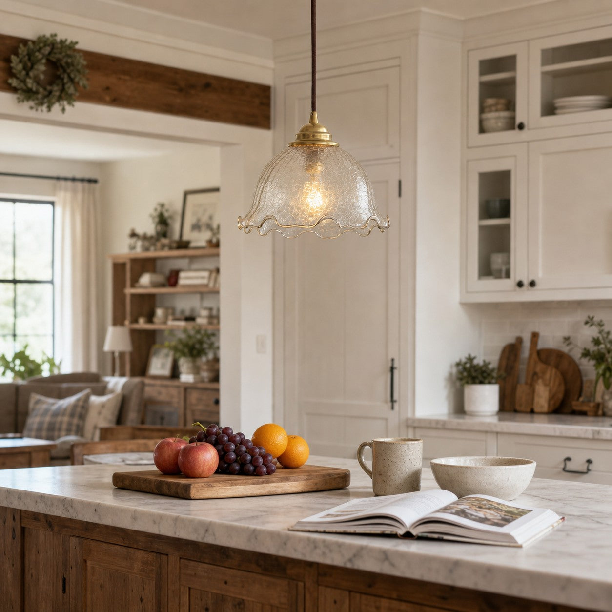 tea glass pendant light in a kitchen setting