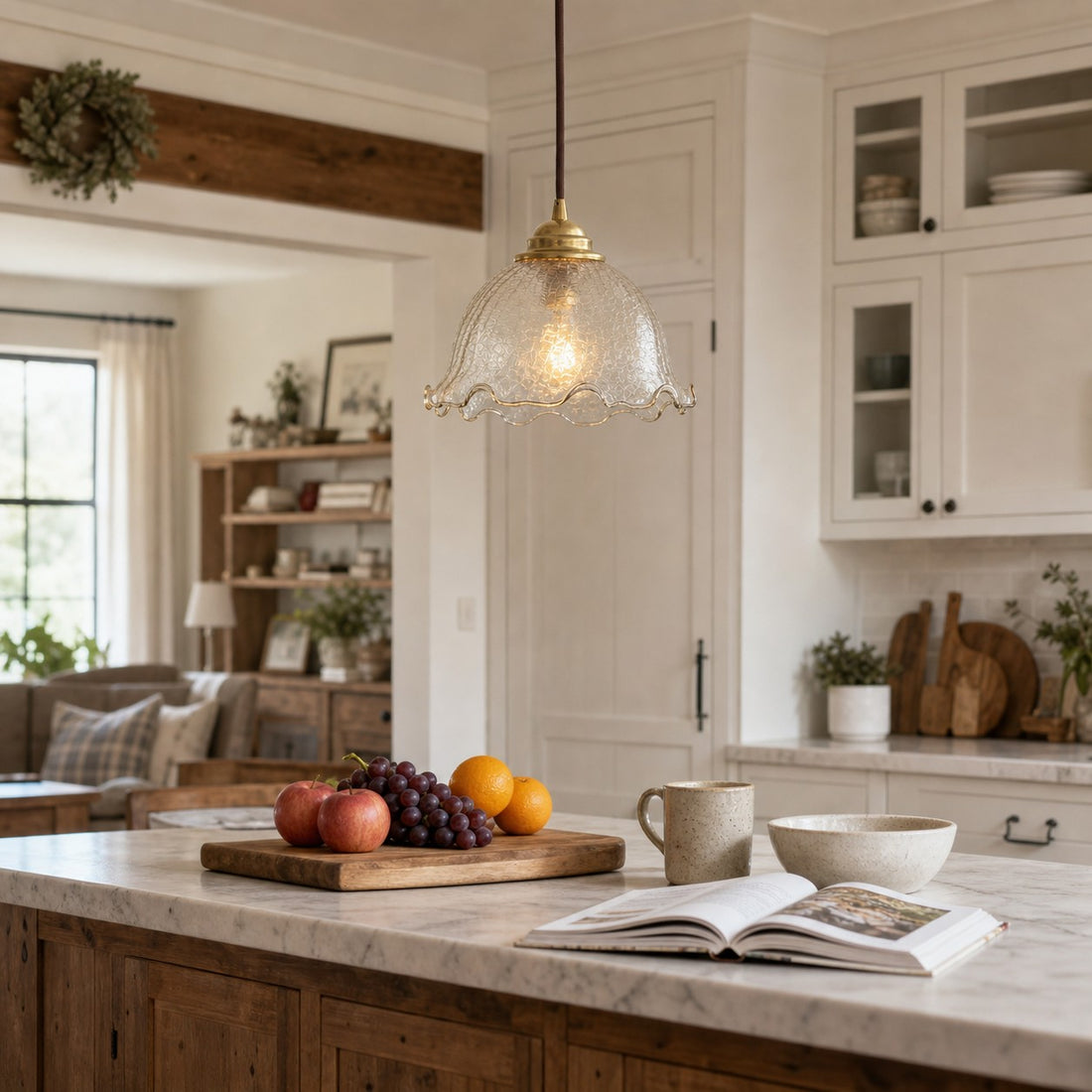 tea glass pendant light in a kitchen setting