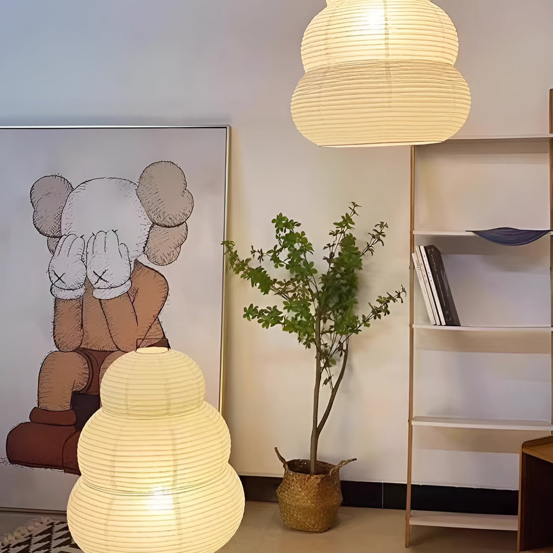 Beige Mulberry Paper Swag Pendant Light