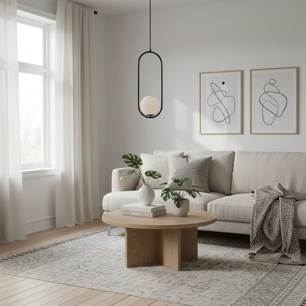 Halozen Modern Pendant Light - Soft Oval Profile Design Decorative Hanging Lamp for Living Room