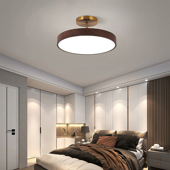 Modern Disc Semi-Flush Ceiling Lamp - LED Walnut Light for Bedroom
