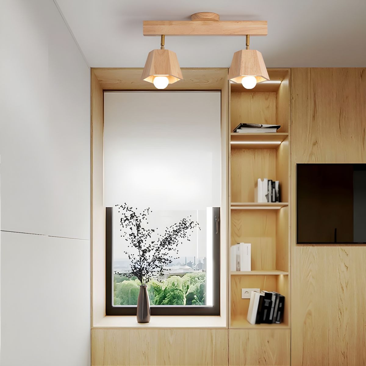 Adjustable Wood Ceiling Light - Polygons Track Light for Living Room