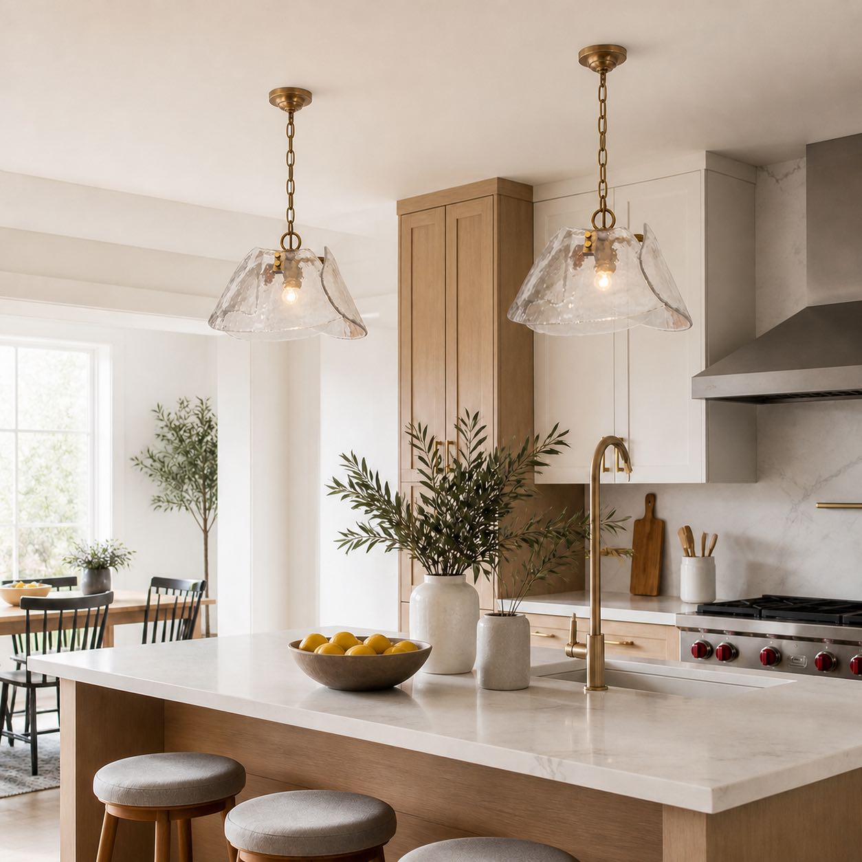 Brass and Clear Glass Dome Pendant Light