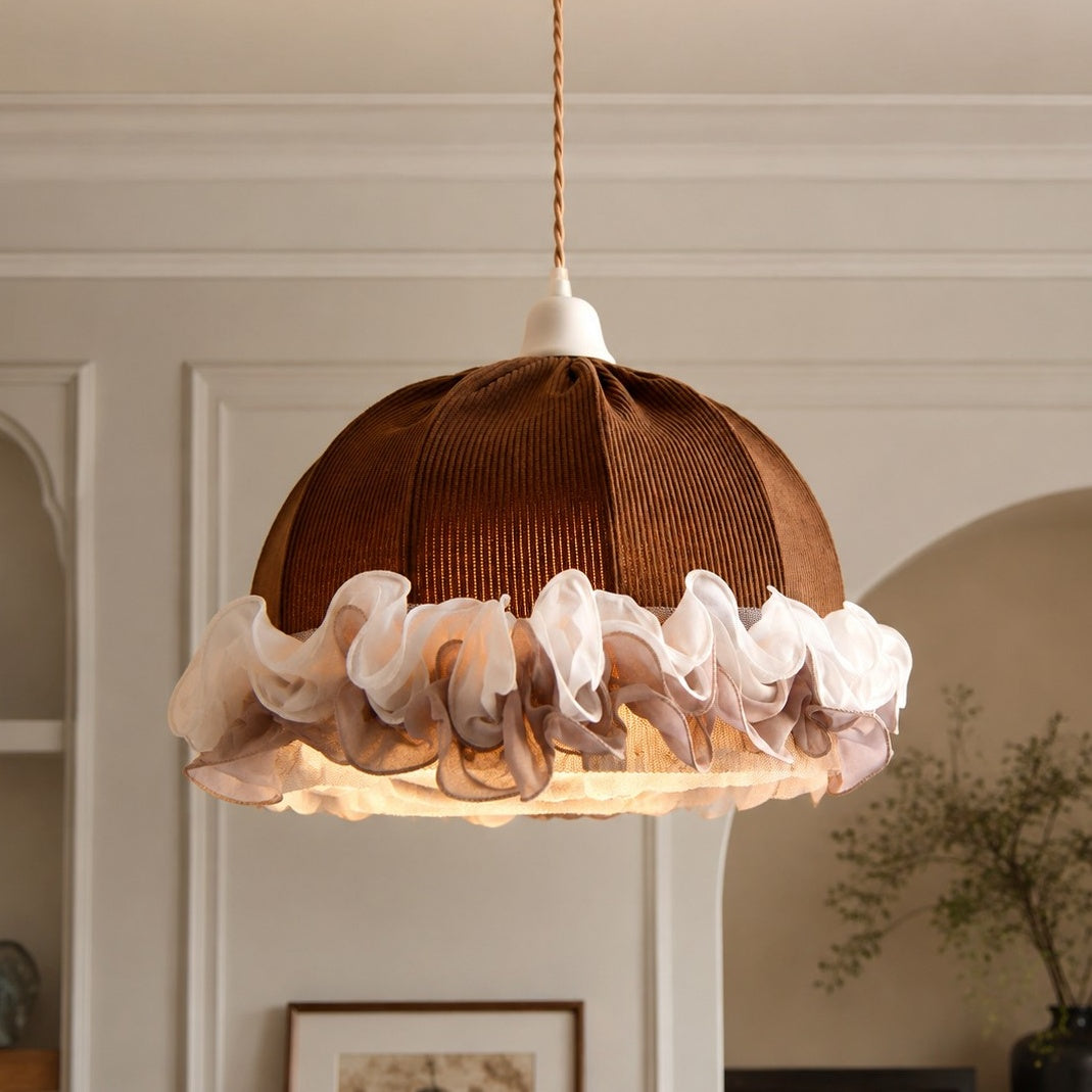 French Vintage Ruffled Fabric Pendant Light