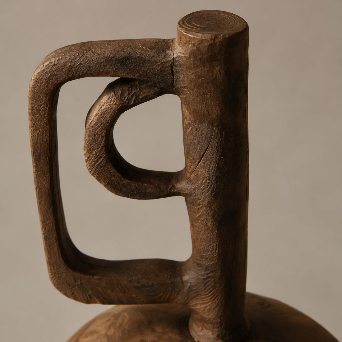 Hand-Carved Solid Wood Sculptural Vase
