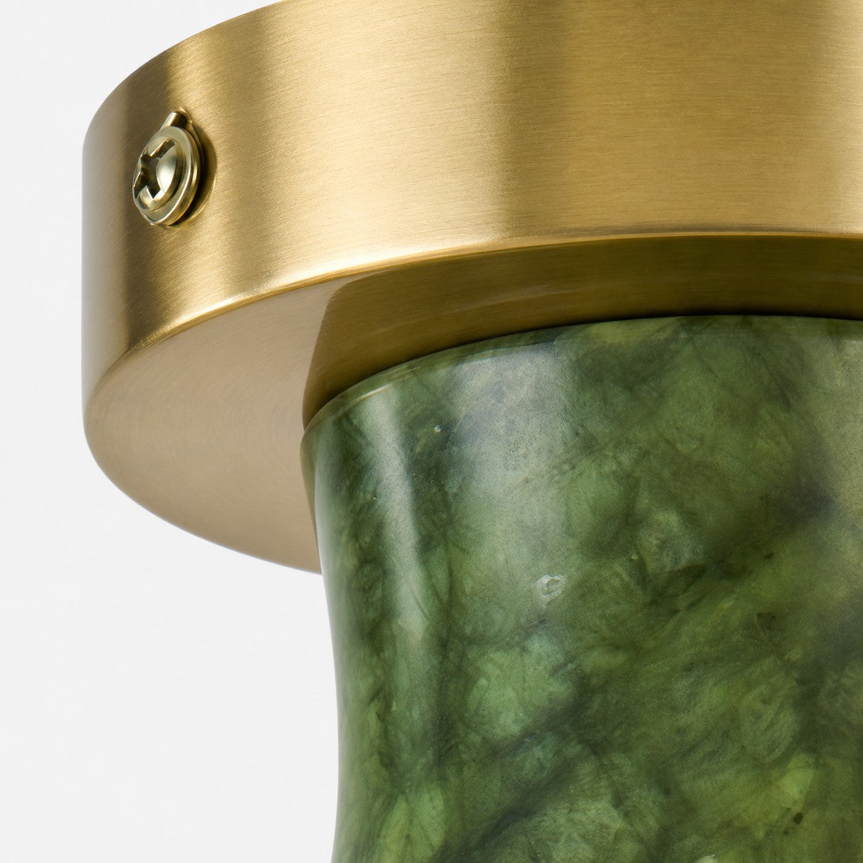 Brushed brass ceiling plate and jade shade connection