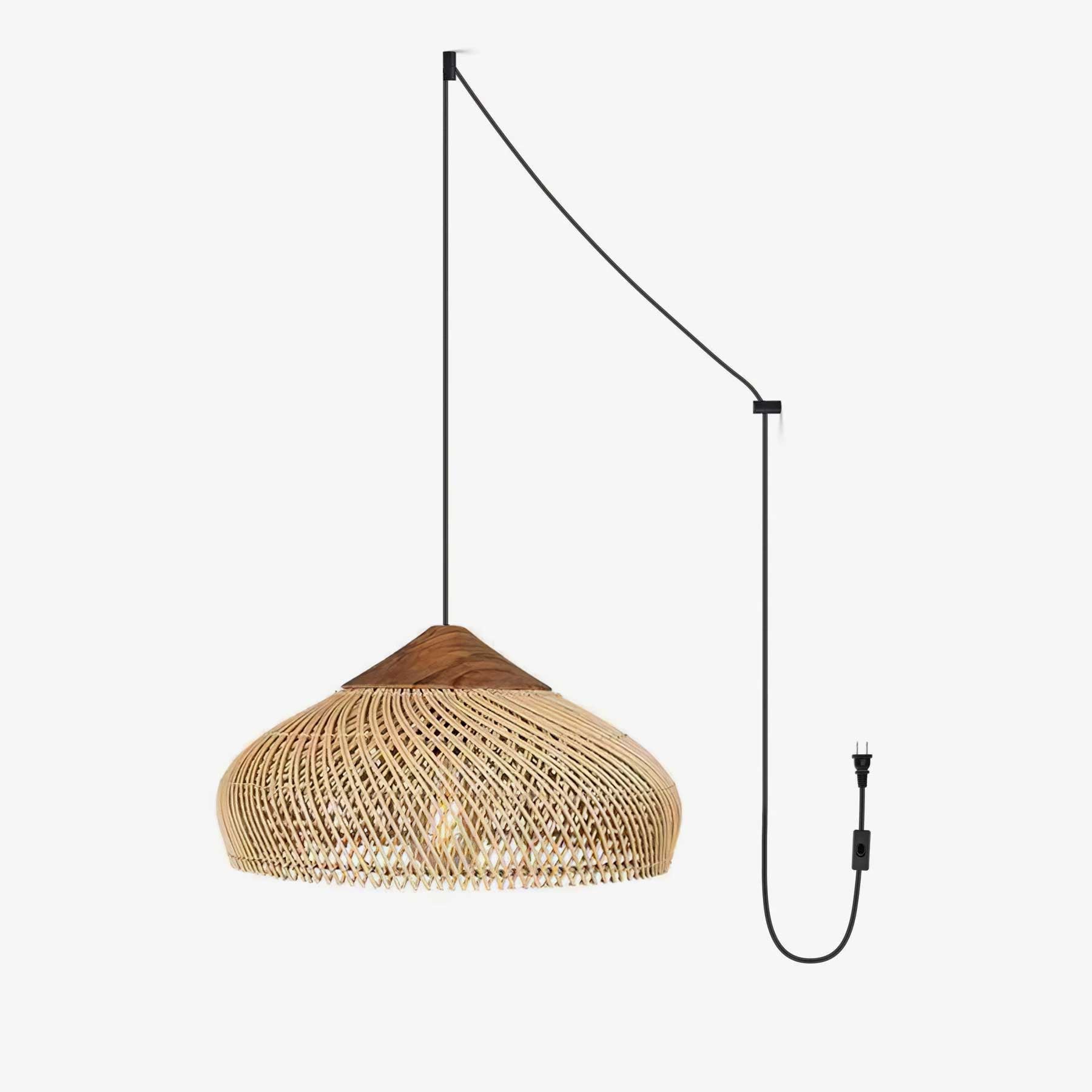 Woven Rattan Wood Plug-In Pendant Light