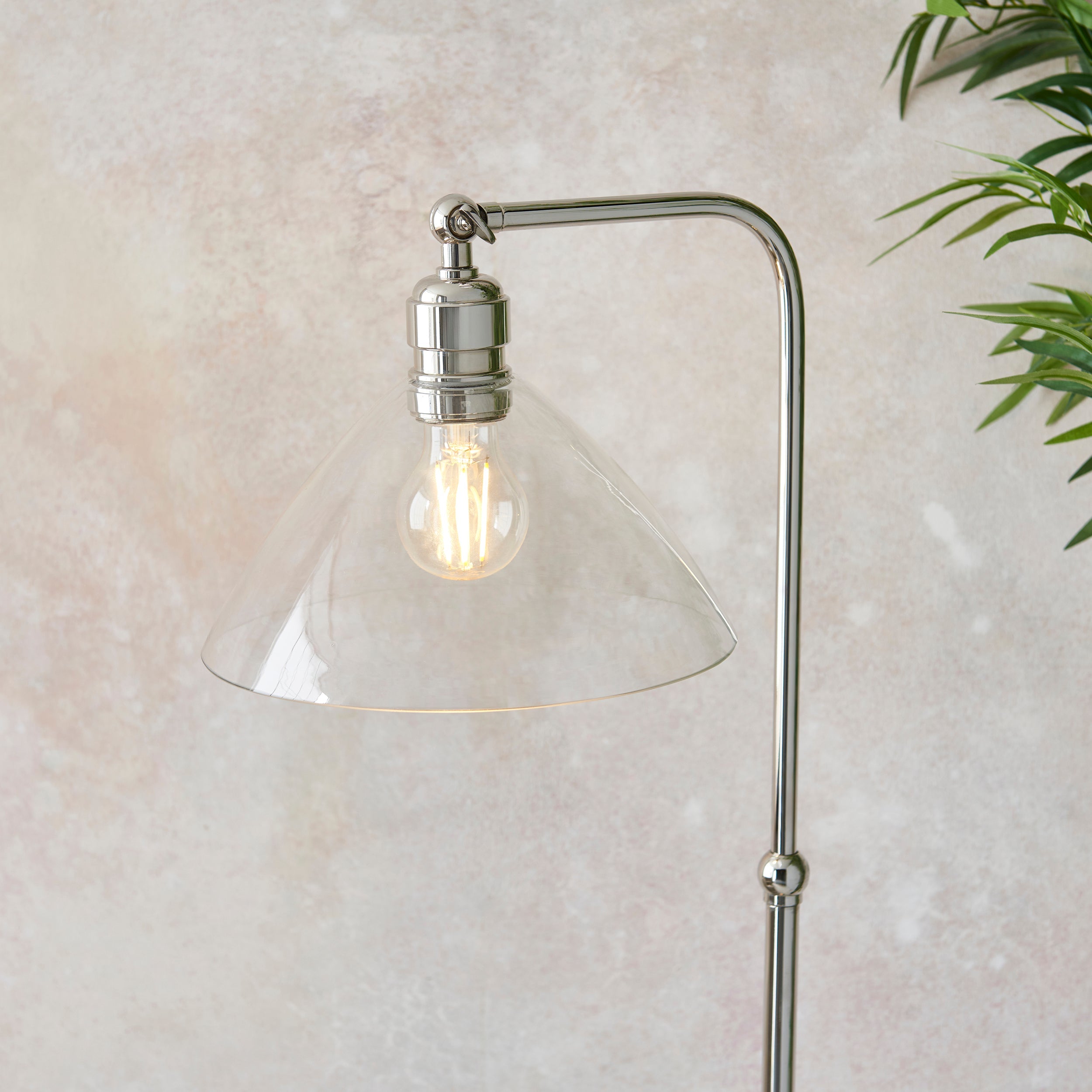 Clarione Art Deco Floor Lamp with Clear Glass Shade and Metal Base