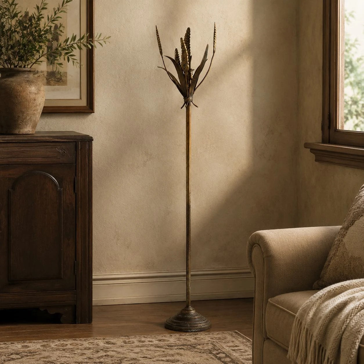 Vintage Brass Wheat Floor Candle Holder