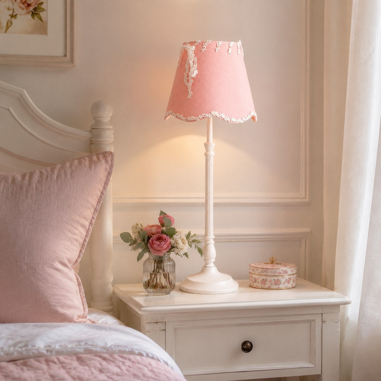 French Country Fabric Metal Table Lamp