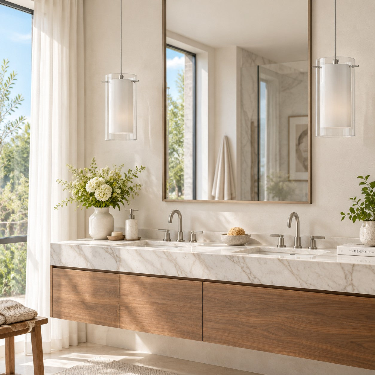 Modern Double Glass Pendant Light With Chrome Finish