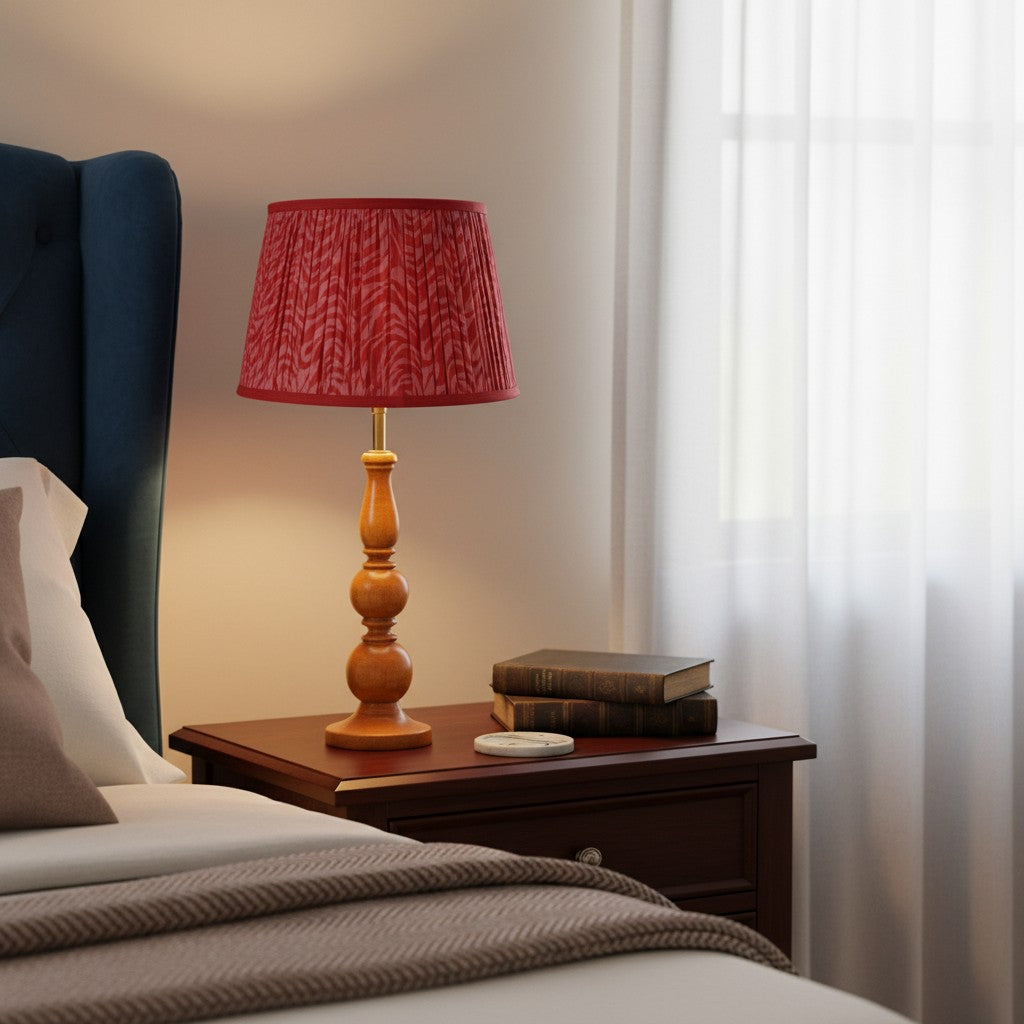 Grainora Table Lamp with Wooden Grain Base – Fabric Lampshade for Living Rooms